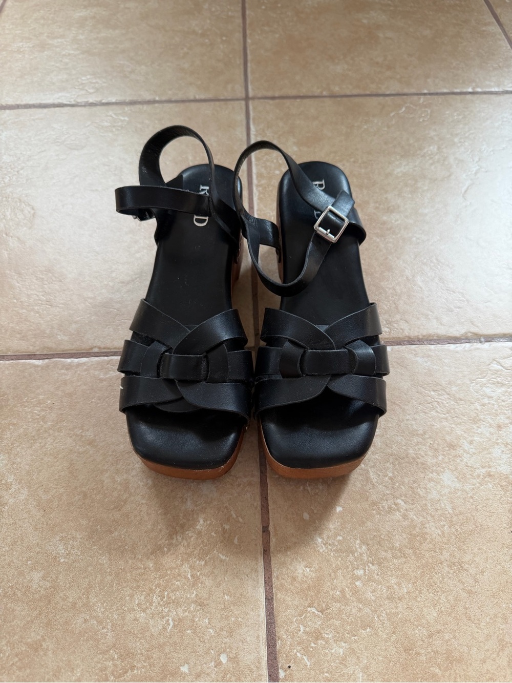 Women's Black Woven Platform Sandals with Ankle Strap